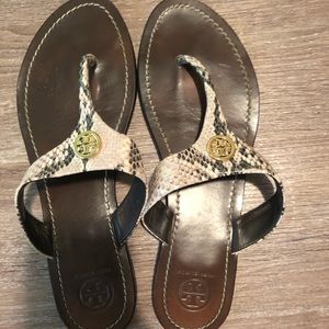Tory Burch leather snake skin print thong sandals